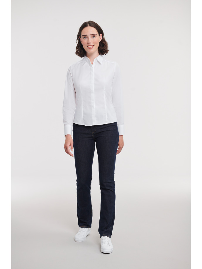 Vanity Fair Lingerie Ladies' Long Sleeve Fitted Polycotton Poplin Shirt White 4
