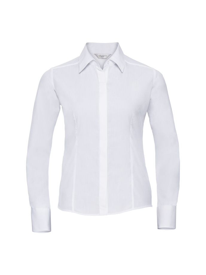 Vanity Fair Lingerie Ladies' Long Sleeve Fitted Polycotton Poplin Shirt White 5