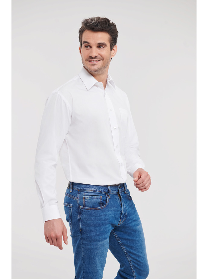 Vanity Fair Lingerie Men's Long Sleeve Classic Polycotton Poplin Shirt White 3