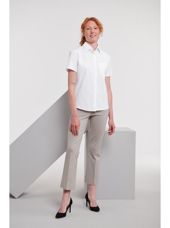 Vanity Fair Lingerie Ladies' Short Sleeve Classic Polycotton Poplin Shirt White 4
