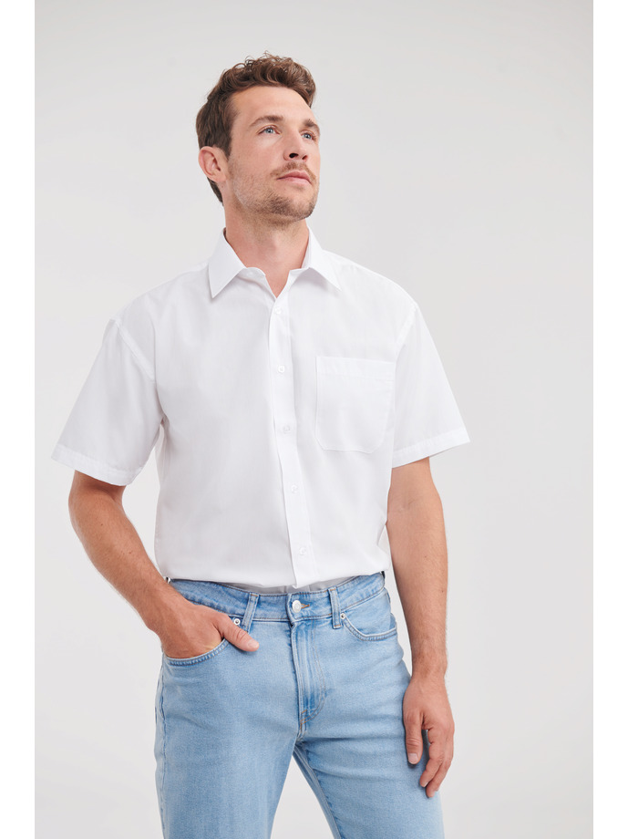 Vanity Fair Lingerie Men's Short Sleeve Classic Polycotton Poplin Shirt White 1