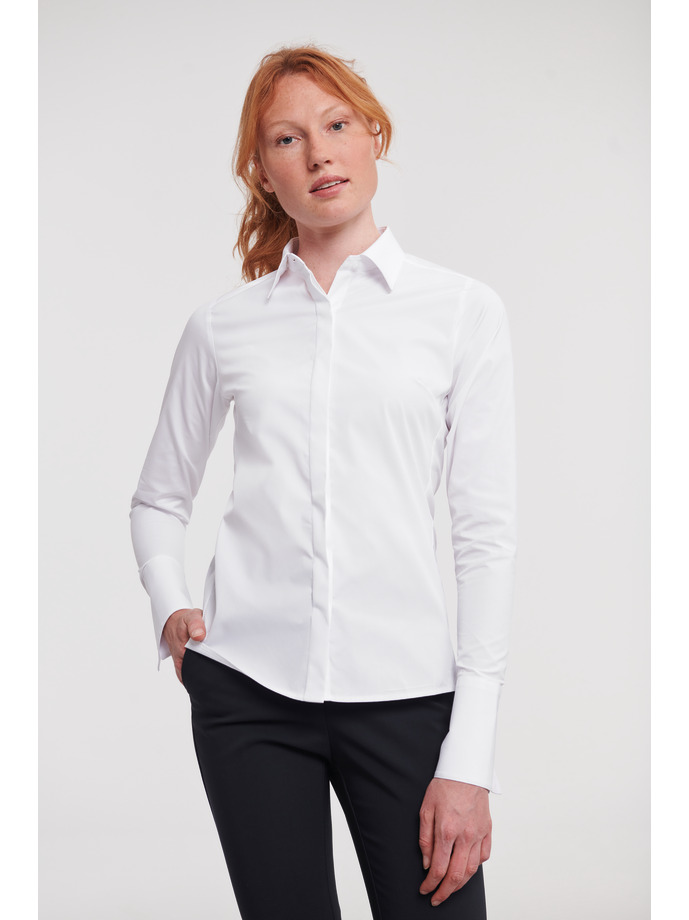 Vanity Fair Lingerie Ladies' Long Sleeve Fitted Ultimate Stretch Shirt White 1