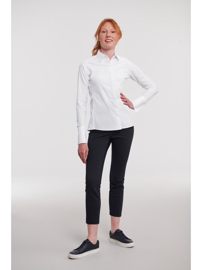 Vanity Fair Lingerie Ladies' Long Sleeve Fitted Ultimate Stretch Shirt White 4