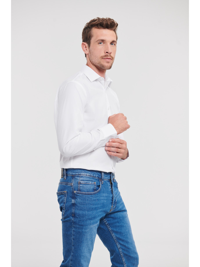Vanity Fair Lingerie Men's Long Sleeve Fitted Ultimate Stretch Shirt White 3