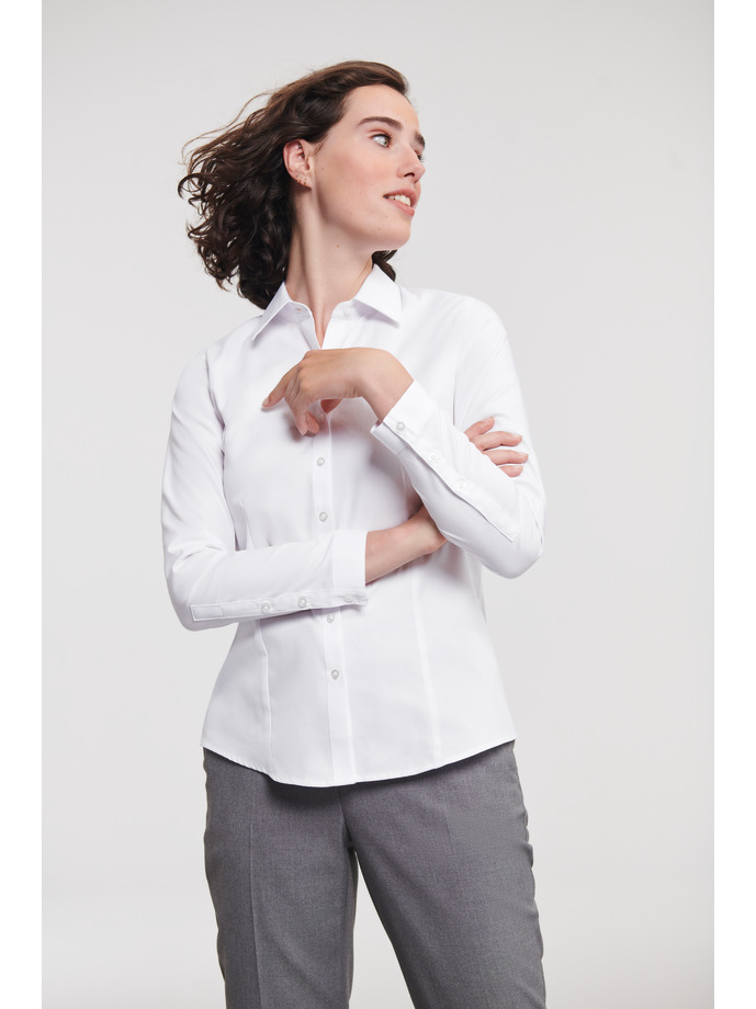 Vanity Fair Lingerie Ladies' Long Sleeve Tailored Herringbone Shirt White 1