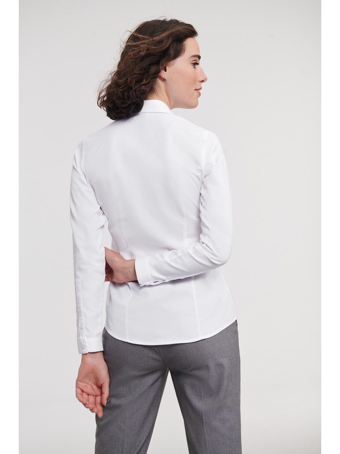 Vanity Fair Lingerie Ladies' Long Sleeve Tailored Herringbone Shirt White 2