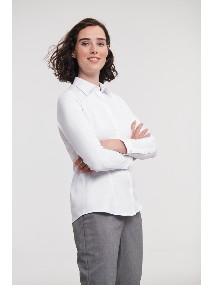 Vanity Fair Lingerie Ladies' Long Sleeve Tailored Herringbone Shirt White 3
