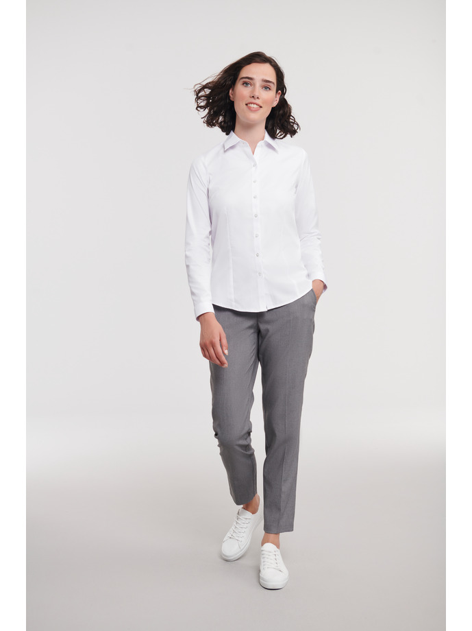 Vanity Fair Lingerie Ladies' Long Sleeve Tailored Herringbone Shirt White 4