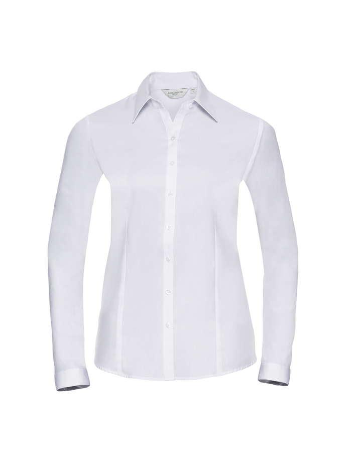 Vanity Fair Lingerie Ladies' Long Sleeve Tailored Herringbone Shirt White 5