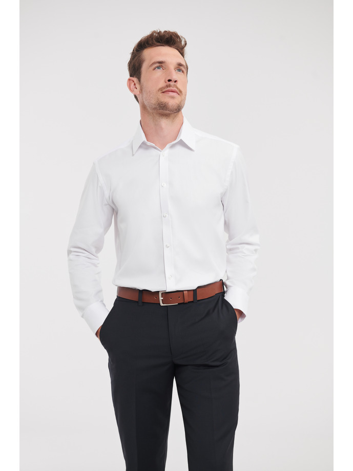 Vanity Fair Lingerie Men's Long Sleeve Tailored Herringbone Shirt White 1
