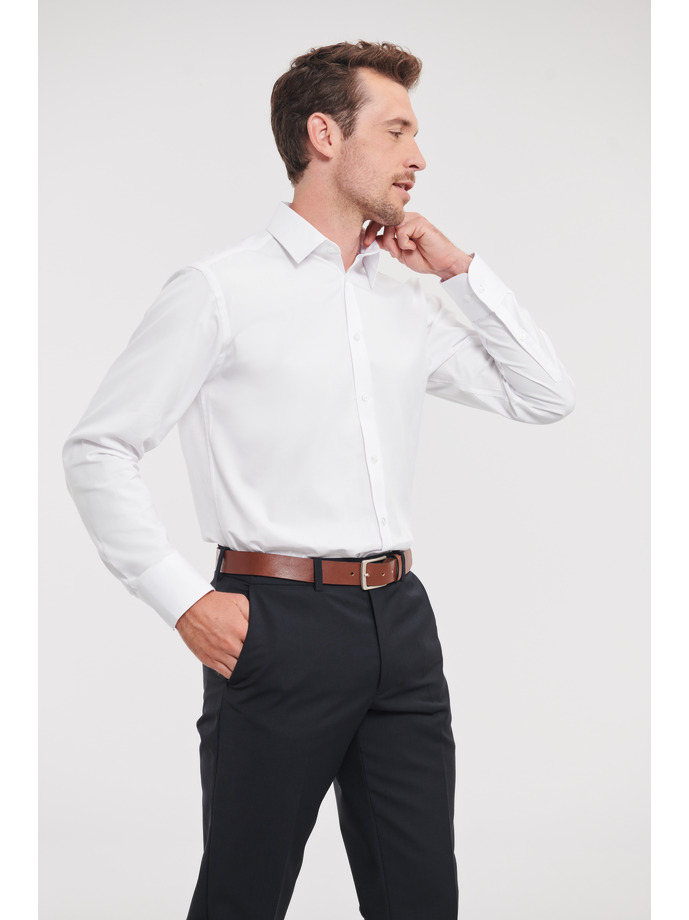 Vanity Fair Lingerie Men's Long Sleeve Tailored Herringbone Shirt White 3