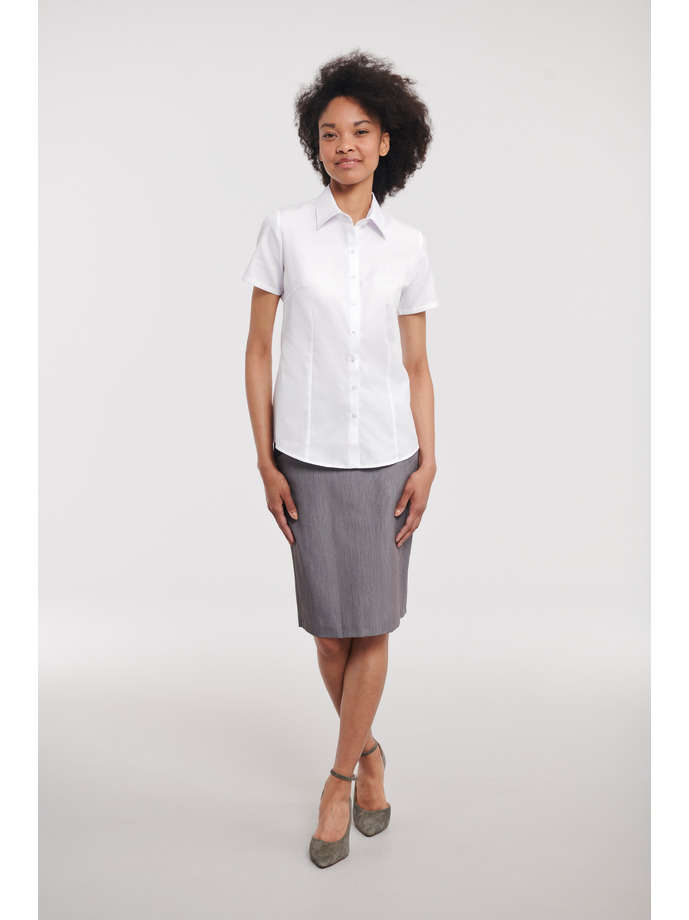 Vanity Fair Lingerie Ladies' Short Sleeve Tailored Herringbone Shirt White 4