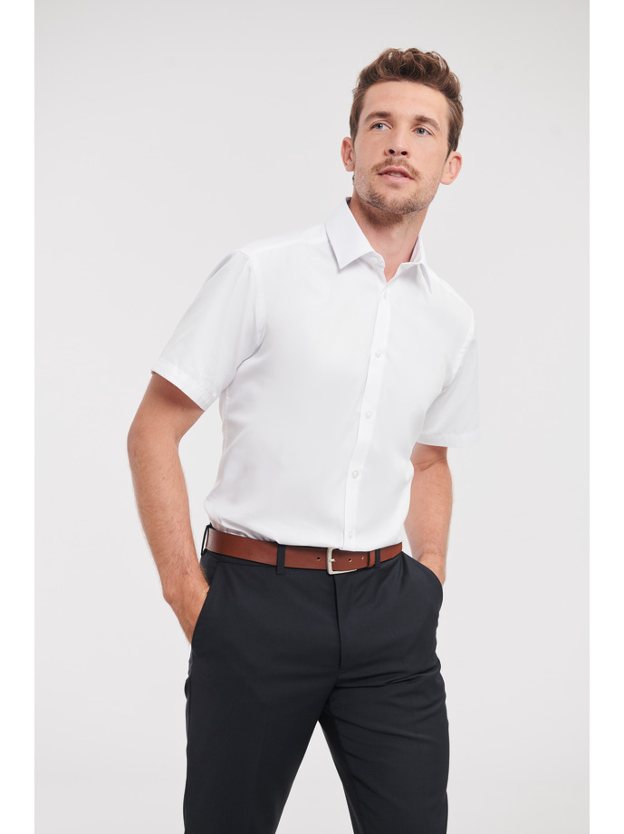 Vanity Fair Lingerie Men's Short Sleeve Tailored Herringbone Shirt White 1