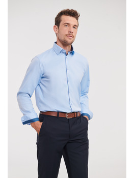 Men's Long Sleeve Tailored Contrast Herringbone Shirt