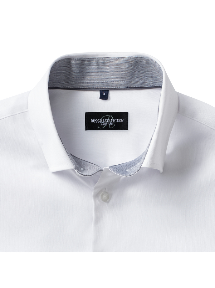 Vanity Fair Lingerie Men's Long Sleeve Tailored Contrast Herringbone Shirt White/silver/convoy Grey 12
