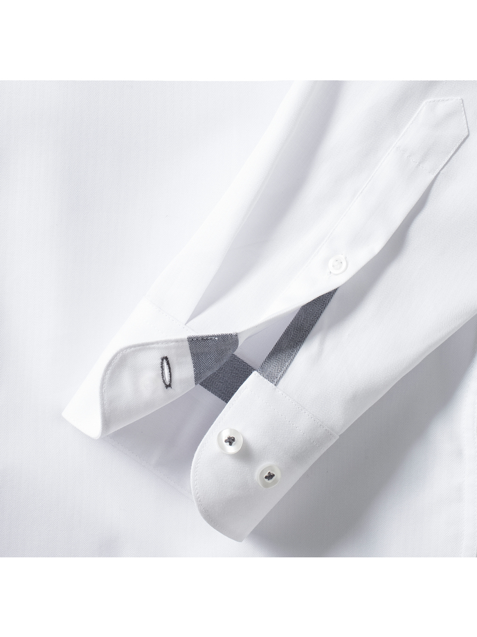 Vanity Fair Lingerie Men's Long Sleeve Tailored Contrast Herringbone Shirt White/silver/convoy Grey 13