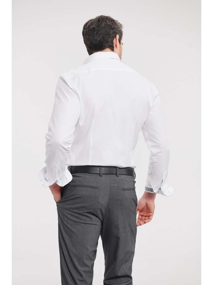 Vanity Fair Lingerie Men's Long Sleeve Tailored Contrast Herringbone Shirt White/silver/convoy Grey 2
