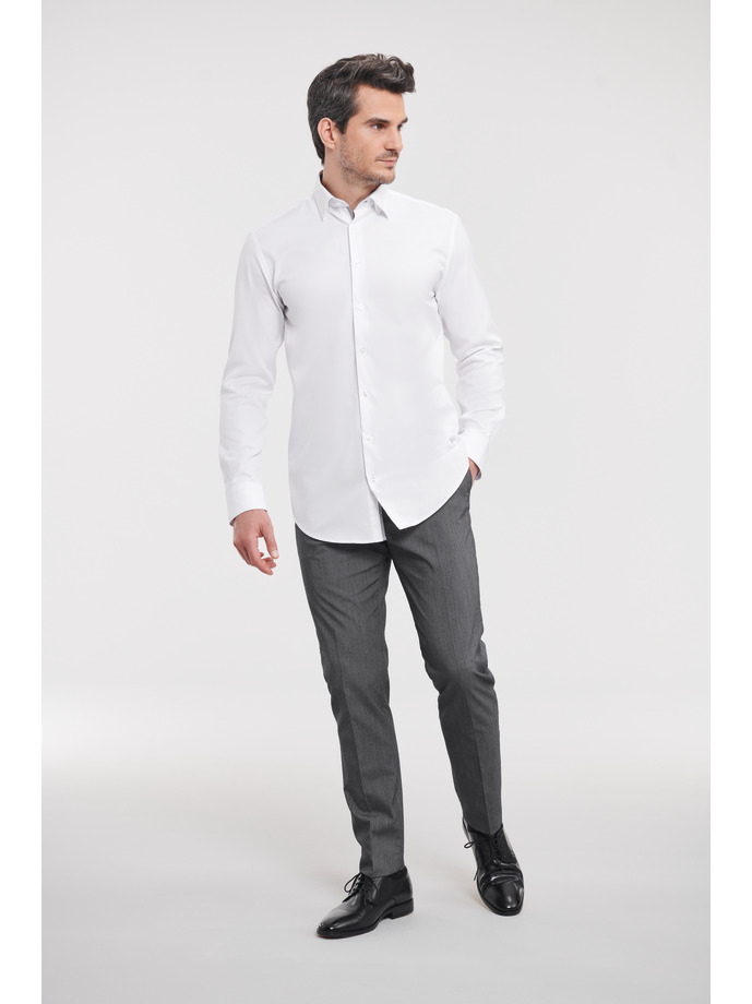 Vanity Fair Lingerie Men's Long Sleeve Tailored Contrast Herringbone Shirt White/silver/convoy Grey 4