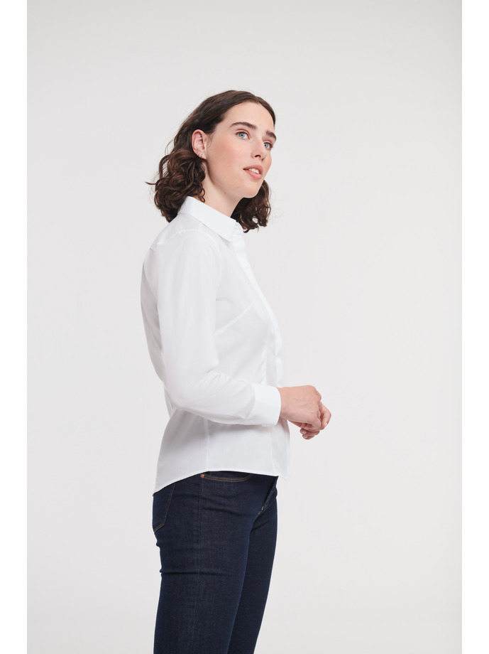 Vanity Fair Lingerie Ladies' Long Sleeve Fitted Polycotton Poplin Shirt White 3