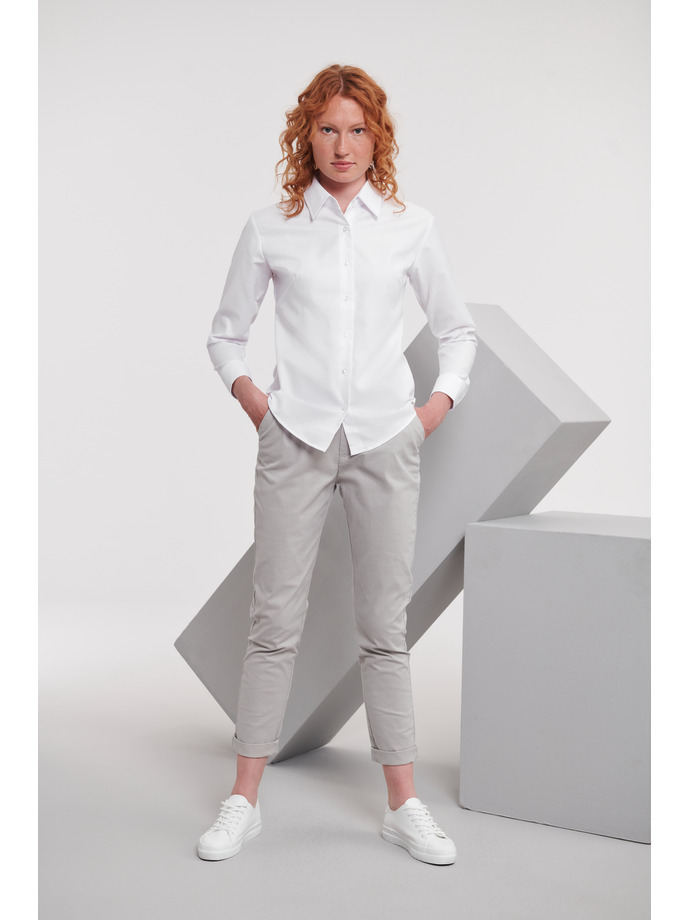Vanity Fair Lingerie Ladies' Long Sleeve Tailored Oxford Shirt White 4