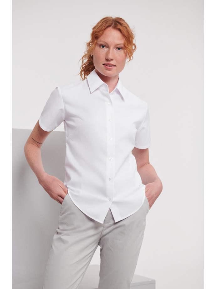 Cotton Short Sleeve Shirts Ladies - Light Grey Marl