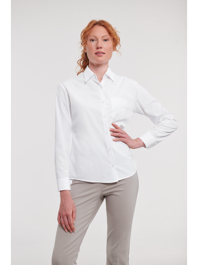 Vanity Fair Lingerie Ladies' Long Sleeve Classic Polycotton Poplin Shirt White 1