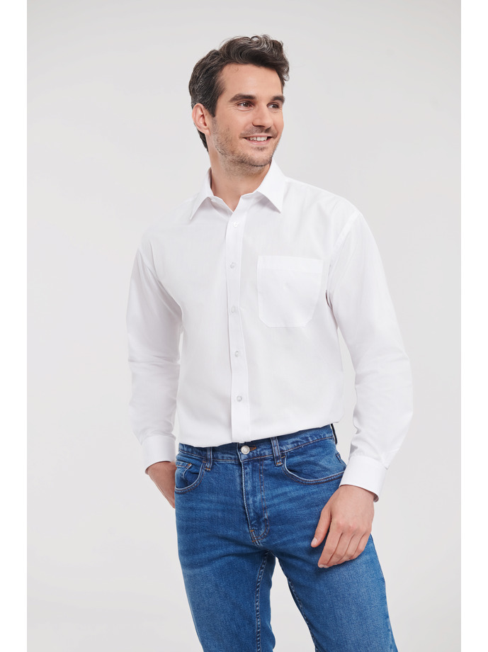 Vanity Fair Lingerie Men's Long Sleeve Classic Polycotton Poplin Shirt White 1