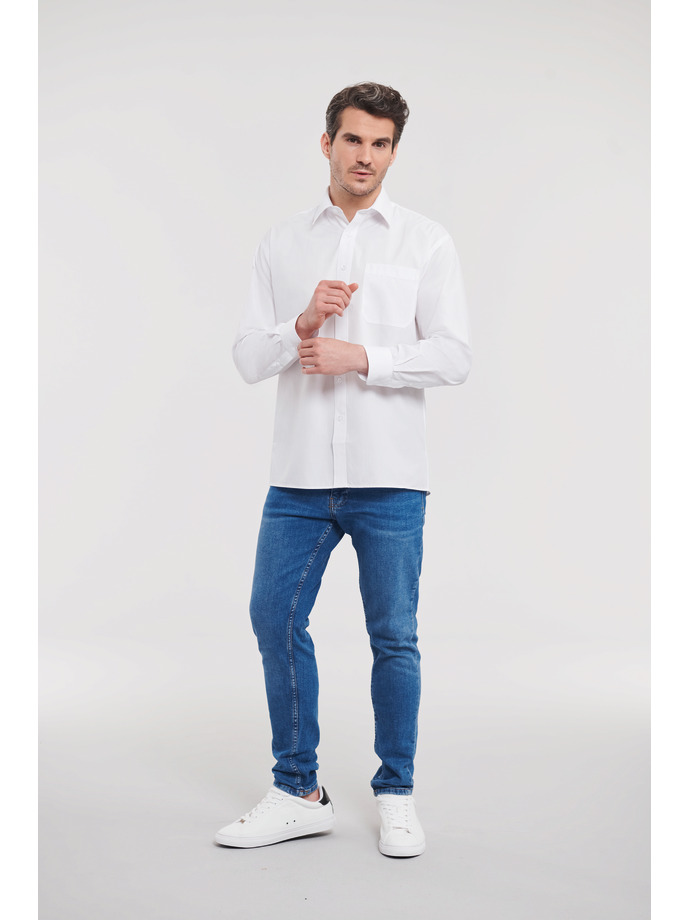 Vanity Fair Lingerie Men's Long Sleeve Classic Polycotton Poplin Shirt White 4