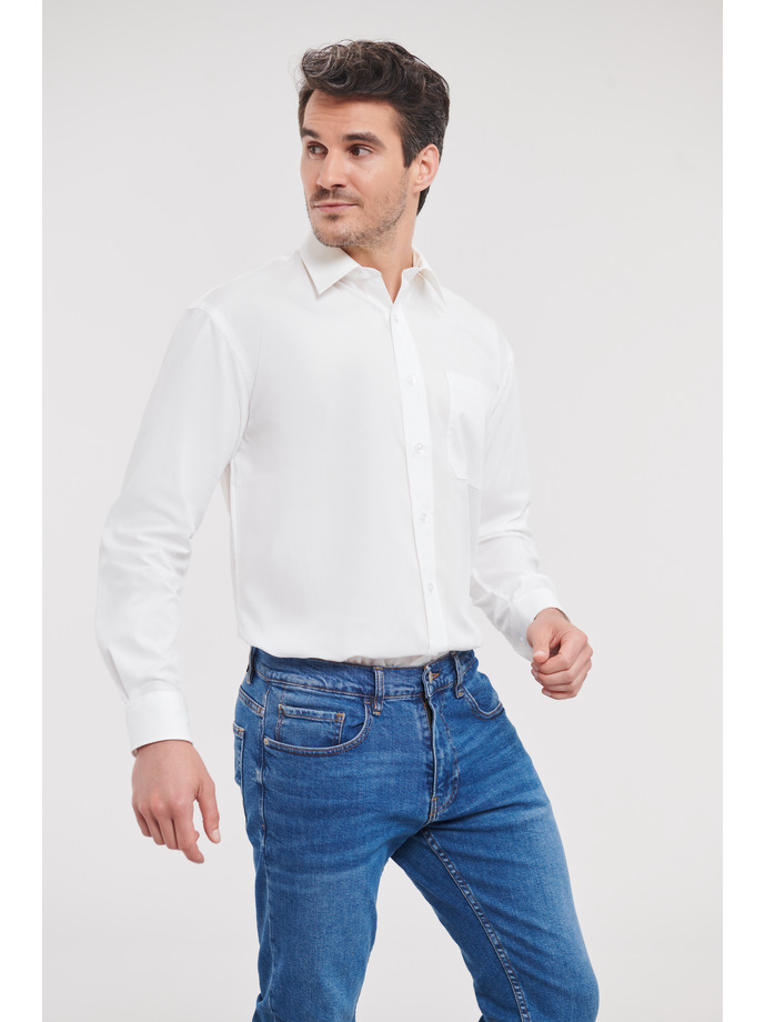 Vanity Fair Lingerie Men's Long Sleeve Classic Pure Cotton Poplin Shirt White 3