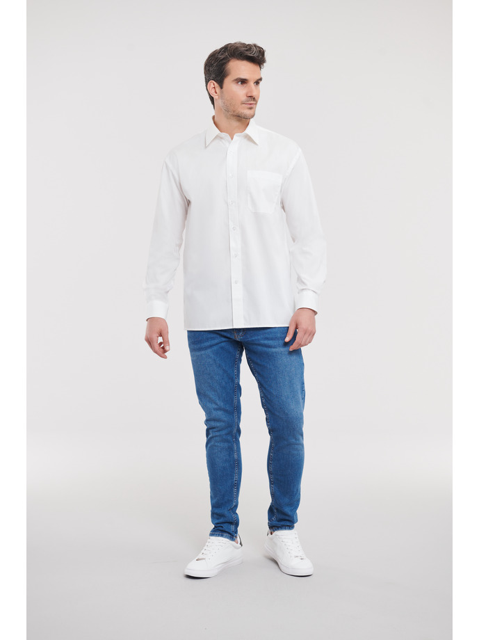 Vanity Fair Lingerie Men's Long Sleeve Classic Pure Cotton Poplin Shirt White 4
