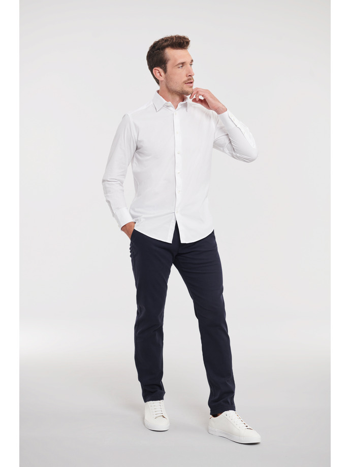 Vanity Fair Lingerie Men's Long Sleeve Fitted Stretch Shirt White 4