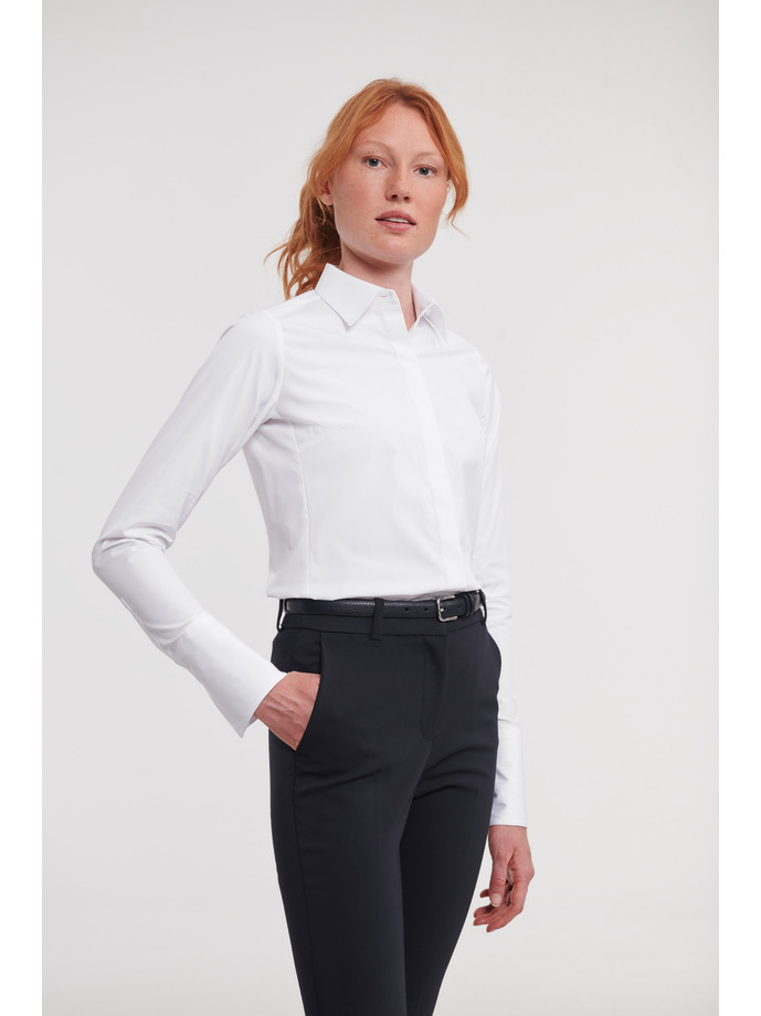Vanity Fair Lingerie Ladies' Long Sleeve Fitted Ultimate Stretch Shirt White 3