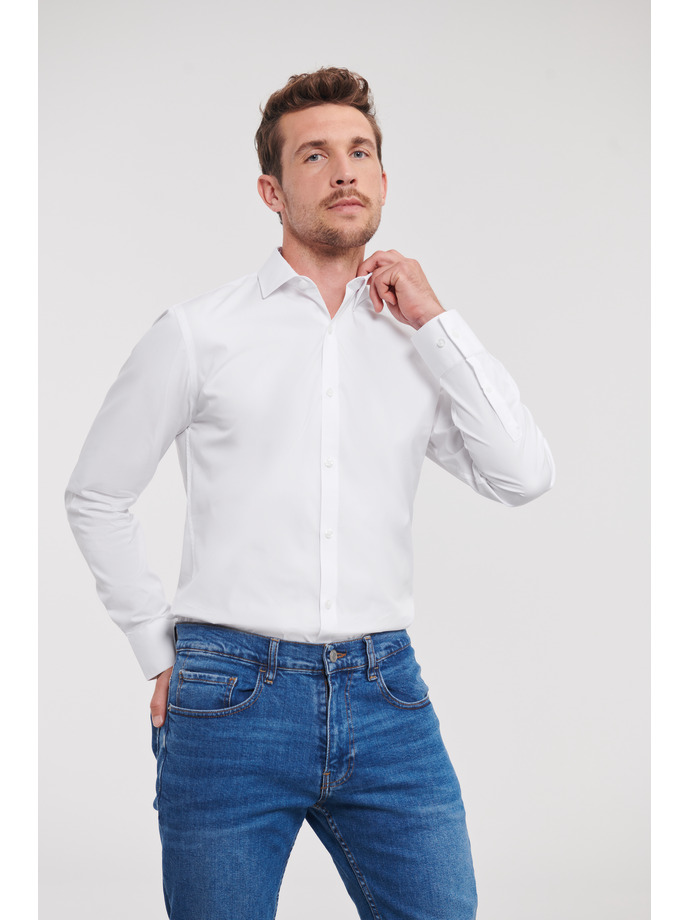 Vanity Fair Lingerie Men's Long Sleeve Fitted Ultimate Stretch Shirt White 1