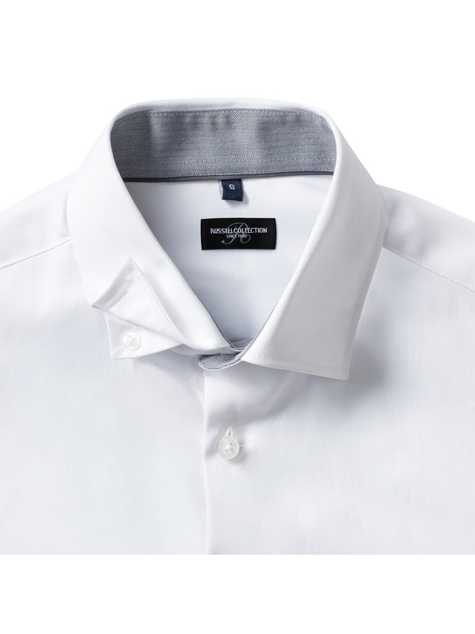 Vanity Fair Lingerie Men's Long Sleeve Tailored Contrast Herringbone Shirt White/silver/convoy Grey 11