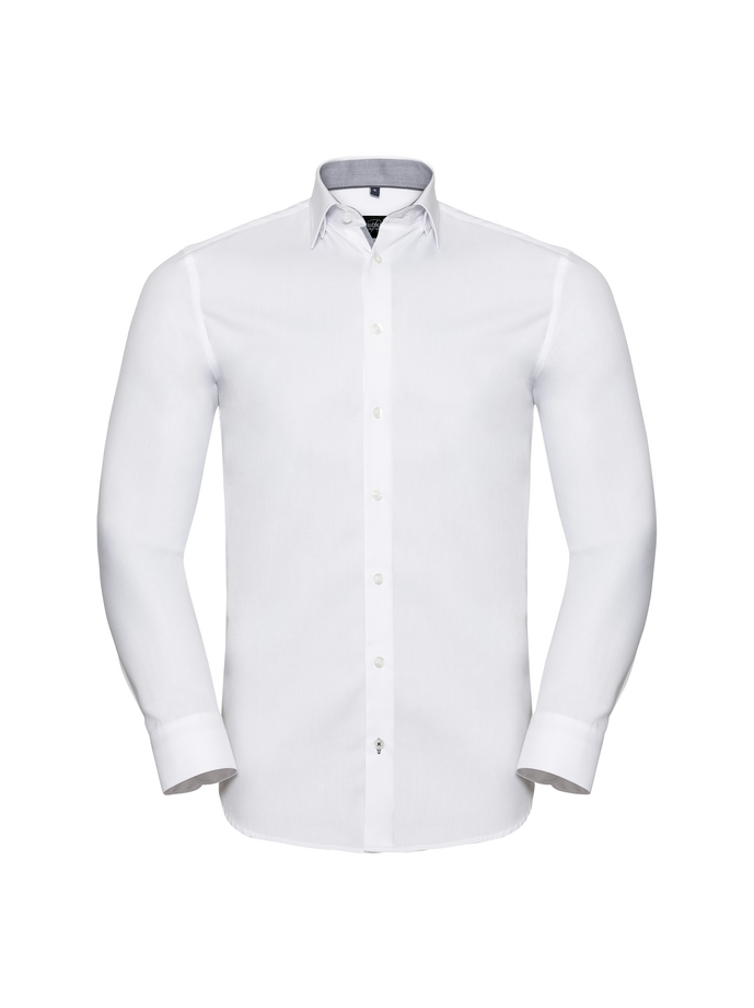 Vanity Fair Lingerie Men's Long Sleeve Tailored Contrast Herringbone Shirt White/silver/convoy Grey 5