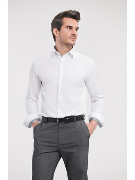 Men's Long Sleeve Tailored Contrast Herringbone Shirt